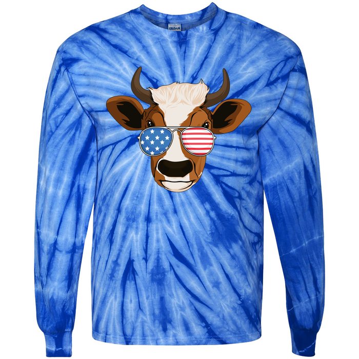 4th Of July Patriotic Cow Usa American Flag Cow Lover Farmer Gift Tie-Dye Long Sleeve Shirt