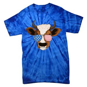 4th Of July Patriotic Cow Usa American Flag Cow Lover Farmer Gift Tie-Dye T-Shirt