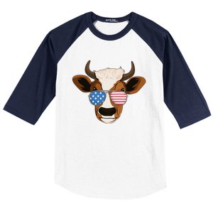 4th Of July Patriotic Cow Usa American Flag Cow Lover Farmer Gift Baseball Sleeve Shirt