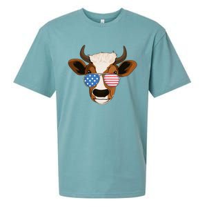 4th Of July Patriotic Cow Usa American Flag Cow Lover Farmer Gift Sueded Cloud Jersey T-Shirt