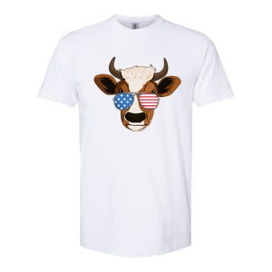 4th Of July Patriotic Cow Usa American Flag Cow Lover Farmer Gift Softstyle CVC T-Shirt