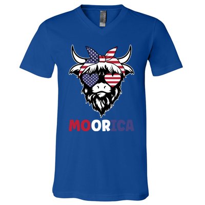 4th Of July Red White And Moo Patriotic Cow Farmer Gift V-Neck T-Shirt