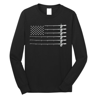 4th Of July Fishing Grandpa Dad American Flag Long Sleeve Shirt