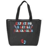 4th of July Pregnancy Expecting A Little Firecracker Groovy Zip Tote Bag