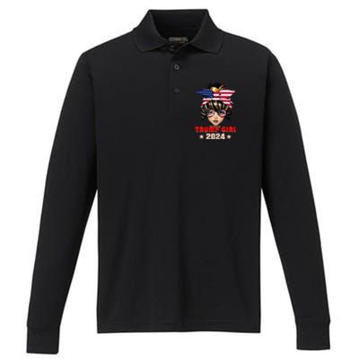 4th Of July Trump 45 47 Trump Girl 2024 Performance Long Sleeve Polo