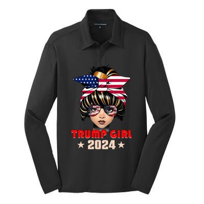 4th Of July Trump 45 47 Trump Girl 2024 Silk Touch Performance Long Sleeve Polo