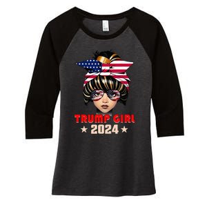 4th Of July Trump 45 47 Trump Girl 2024 Women's Tri-Blend 3/4-Sleeve Raglan Shirt