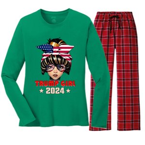 4th Of July Trump 45 47 Trump Girl 2024 Women's Long Sleeve Flannel Pajama Set 