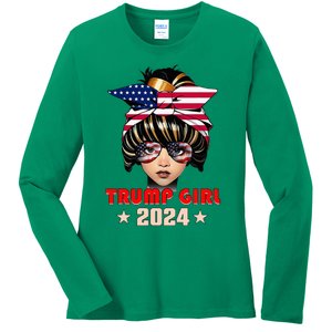 4th Of July Trump 45 47 Trump Girl 2024 Ladies Long Sleeve Shirt