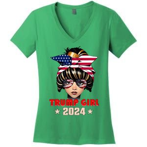 4th Of July Trump 45 47 Trump Girl 2024 Women's V-Neck T-Shirt