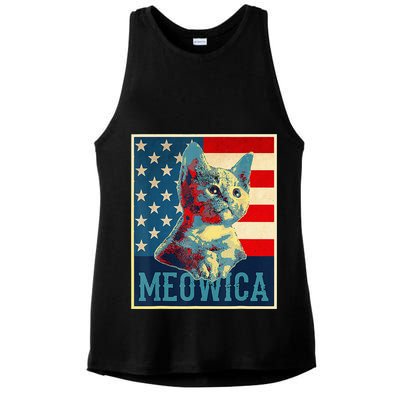 4th of July Meowica Kitty Cat Ladies PosiCharge Tri-Blend Wicking Tank