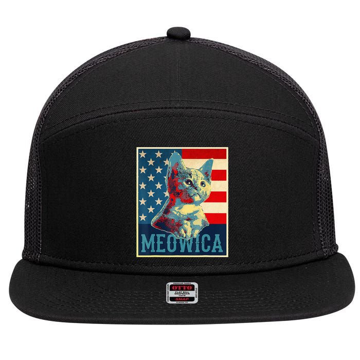 4th of July Meowica Kitty Cat 7 Panel Mesh Trucker Snapback Hat