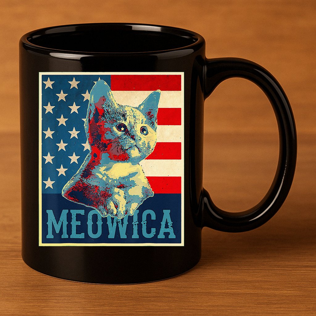 4th of July Meowica Kitty Cat 11oz C Handle Ceramic Mug