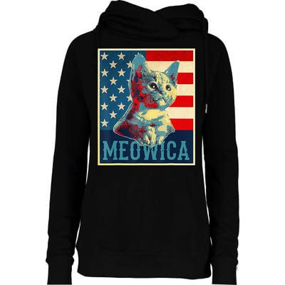 4th of July Meowica Kitty Cat Womens Funnel Neck Pullover Hood