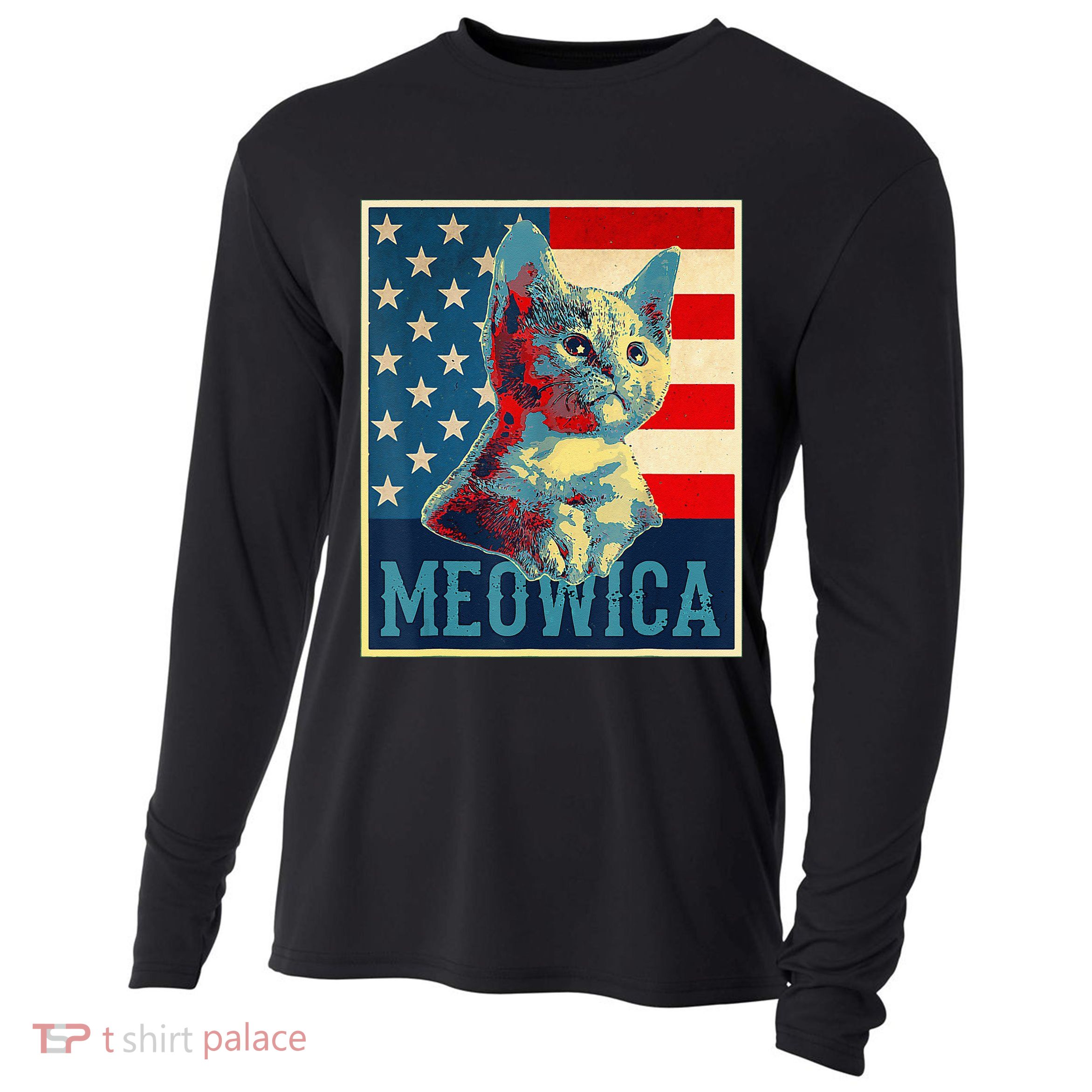 4th of July Meowica Kitty Cat Cooling Performance Long Sleeve Crew
