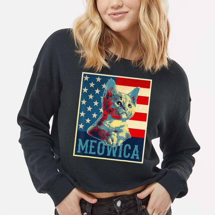 4th of July Meowica Kitty Cat Cropped Pullover Crew