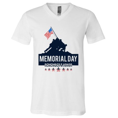 4th Of July Remember And Honor Memorial Day Gift For Veteran V-Neck T-Shirt