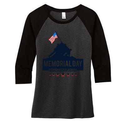 4th Of July Remember And Honor Memorial Day Gift For Veteran Women's Tri-Blend 3/4-Sleeve Raglan Shirt