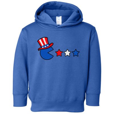 4th Of July Eating Usa Flag Stars Retro Gamer Toddler Hoodie