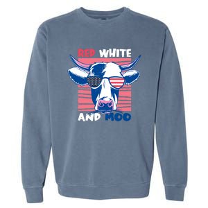 4th Of July Cow Red White And Moo Flag Patriotic Usa Gift Garment-Dyed Sweatshirt