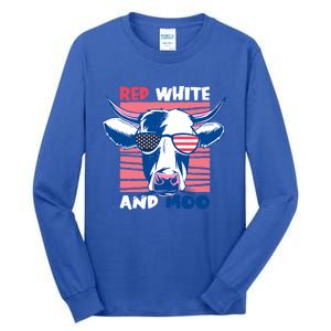 4th Of July Cow Red White And Moo Flag Patriotic Usa Gift Tall Long Sleeve T-Shirt