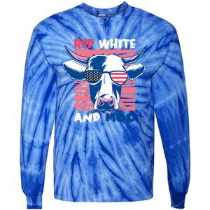 4th Of July Cow Red White And Moo Flag Patriotic Usa Gift Tie-Dye Long Sleeve Shirt