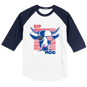 4th Of July Cow Red White And Moo Flag Patriotic Usa Gift Baseball Sleeve Shirt