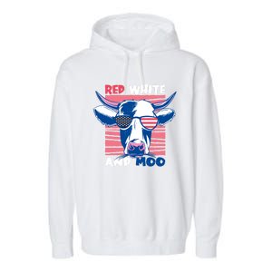 4th Of July Cow Red White And Moo Flag Patriotic Usa Gift Garment-Dyed Fleece Hoodie