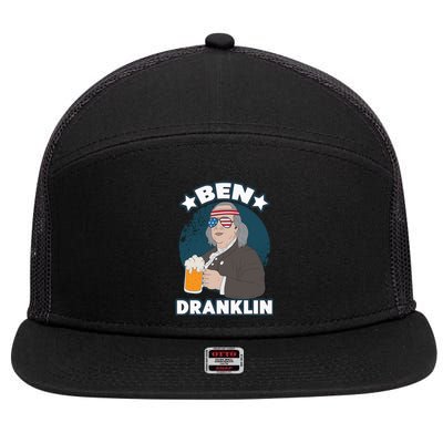 4th Of July Memorial Day Ben Drankin Benjamin Franklin Cute Gift 7 Panel Mesh Trucker Snapback Hat