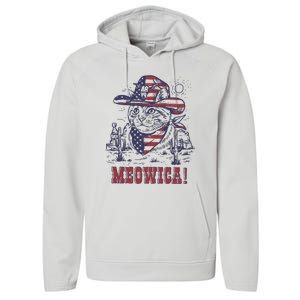 4th Of July Meowica Patriotic Cowboy Cat Performance Fleece Hoodie