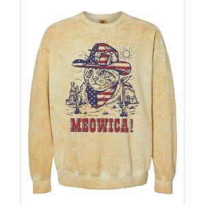 4th Of July Meowica Patriotic Cowboy Cat Colorblast Crewneck Sweatshirt