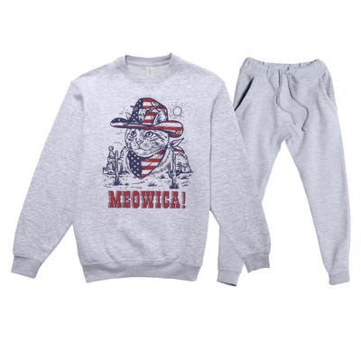 4th Of July Meowica Patriotic Cowboy Cat Premium Crewneck Sweatsuit Set