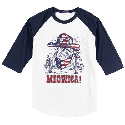 4th Of July Meowica Patriotic Cowboy Cat Baseball Sleeve Shirt