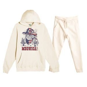 4th Of July Meowica Patriotic Cowboy Cat Premium Hooded Sweatsuit Set