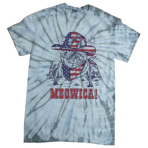 4th Of July Meowica Patriotic Cowboy Cat Tie-Dye T-Shirt