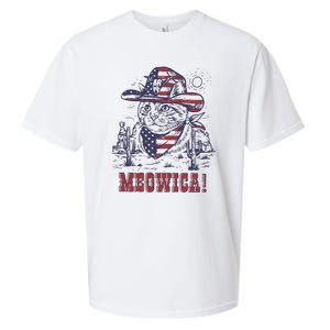 4th Of July Meowica Patriotic Cowboy Cat Sueded Cloud Jersey T-Shirt