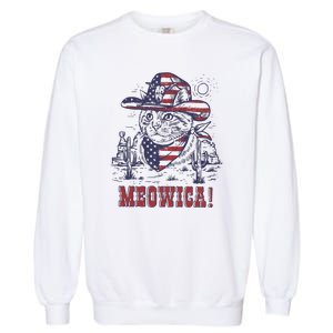 4th Of July Meowica Patriotic Cowboy Cat Garment-Dyed Sweatshirt