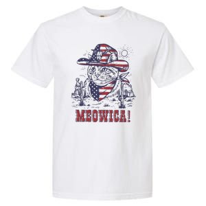 4th Of July Meowica Patriotic Cowboy Cat Garment-Dyed Heavyweight T-Shirt