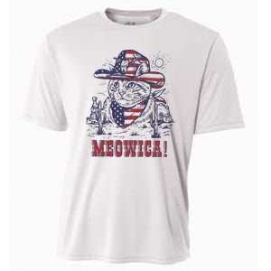 4th Of July Meowica Patriotic Cowboy Cat Cooling Performance Crew T-Shirt