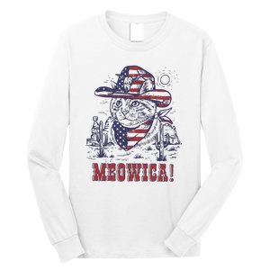 4th Of July Meowica Patriotic Cowboy Cat Long Sleeve Shirt