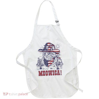 4th Of July Meowica Patriotic Cowboy Cat Full-Length Apron With Pockets