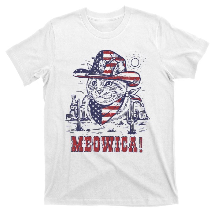 4th Of July Meowica Patriotic Cowboy Cat T-Shirt