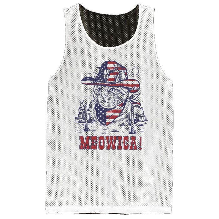 4th Of July Meowica Patriotic Cowboy Cat Mesh Reversible Basketball Jersey Tank