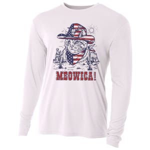 4th Of July Meowica Patriotic Cowboy Cat Cooling Performance Long Sleeve Crew