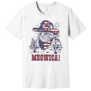 4th Of July Meowica Patriotic Cowboy Cat Premium T-Shirt