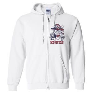 4th Of July Meowica Patriotic Cowboy Cat Full Zip Hoodie