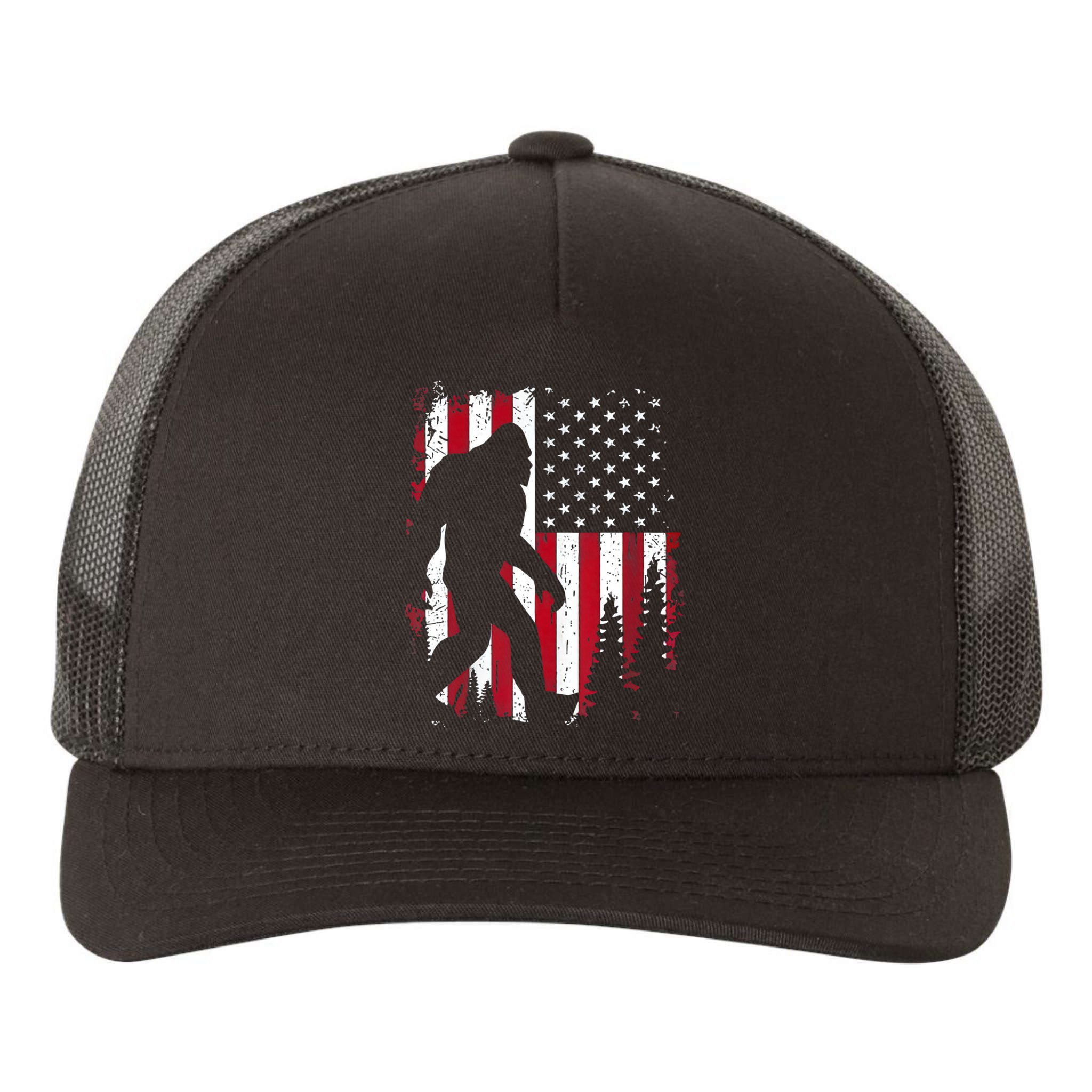 4th Of July Bigfoot Sasquatch American Flag Patriotic Yupoong Adult 5-Panel Trucker Hat