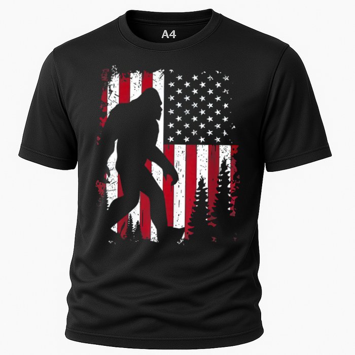 4th Of July Bigfoot Sasquatch American Flag Patriotic Cooling Performance Crew T-Shirt