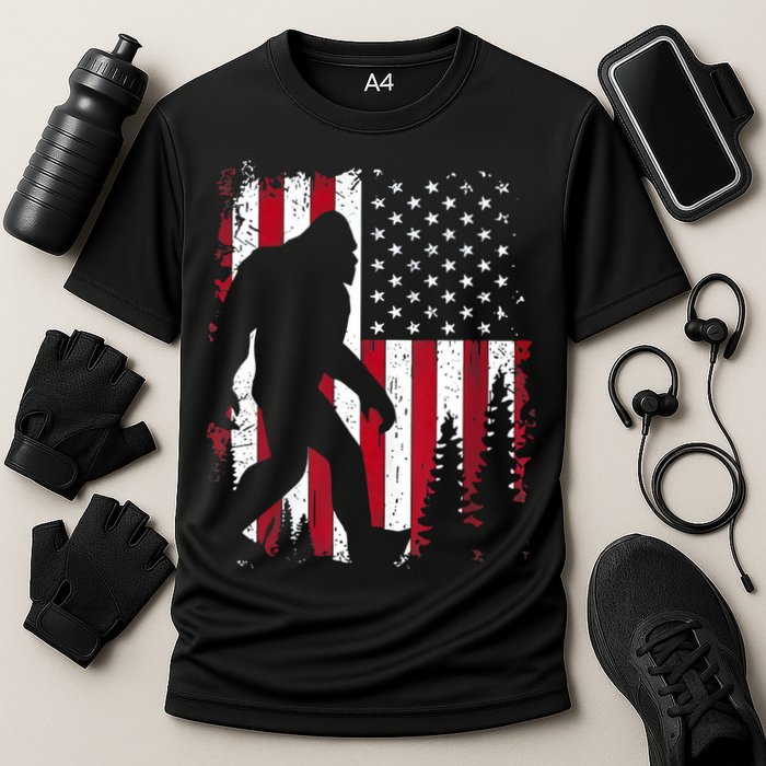 4th Of July Bigfoot Sasquatch American Flag Patriotic Cooling Performance Crew T-Shirt