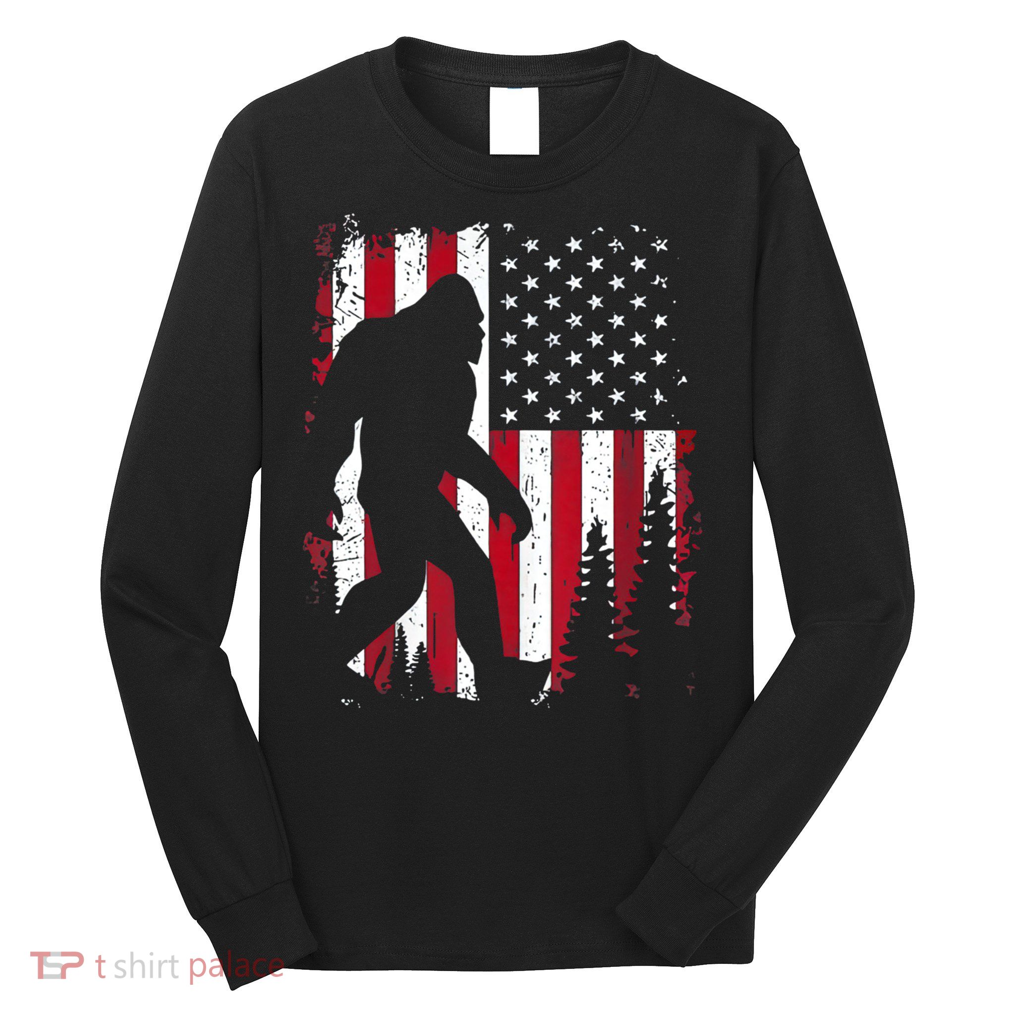 4th Of July Bigfoot Sasquatch American Flag Patriotic Long Sleeve Shirt